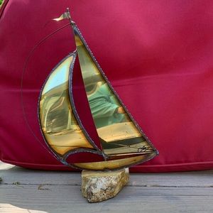 Vintage brass signed sailboat sculpture 11.5” tall